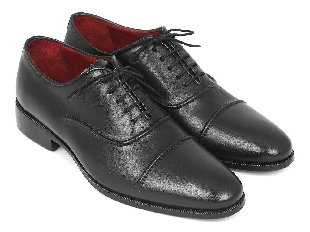 Paul Parkman ''077-BLK'' Black Genuine Leather Captoe Oxfords Shoes.